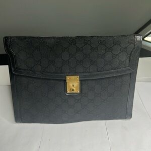 Gucci Black Logo Canvas and Leather Envelope Clutch Bag